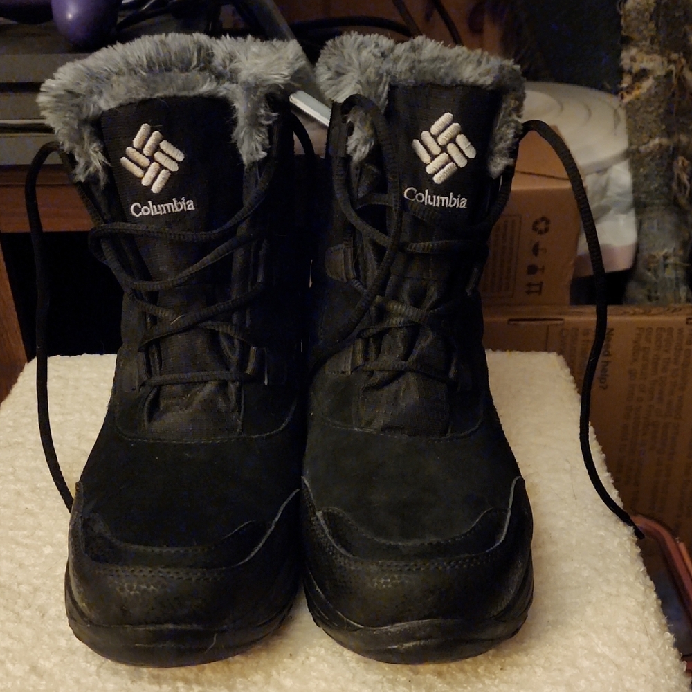 Columbia Black Winter Rain Boots with Faux Fur Trim